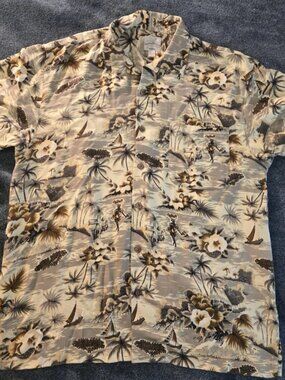 Tommy Bahama Relax 100% Silk Shirt Large Hawaiian Tropical Button Up